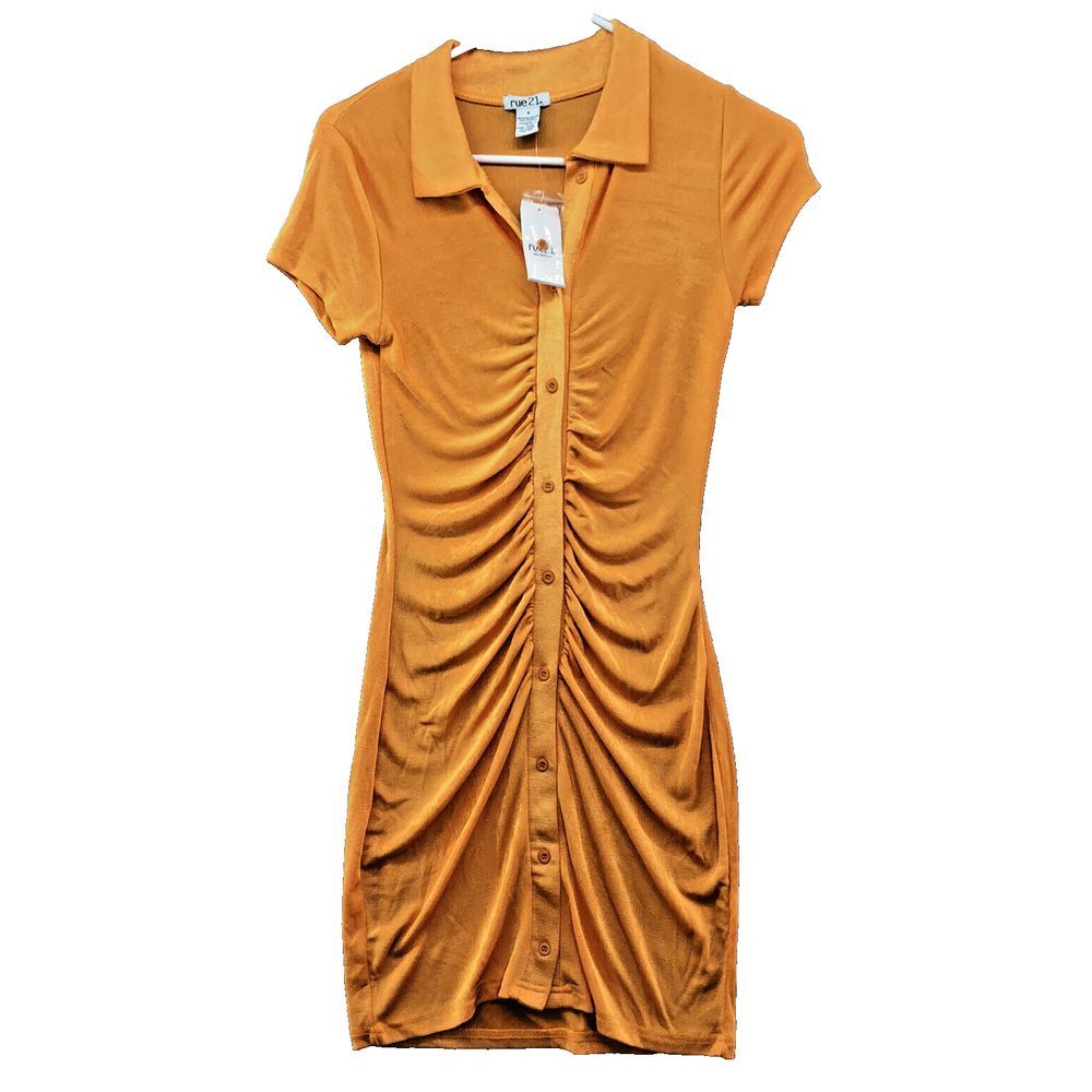Rue21 Dress Women Young Adult M Orange Short Sleeve Button Up Knee Length New
